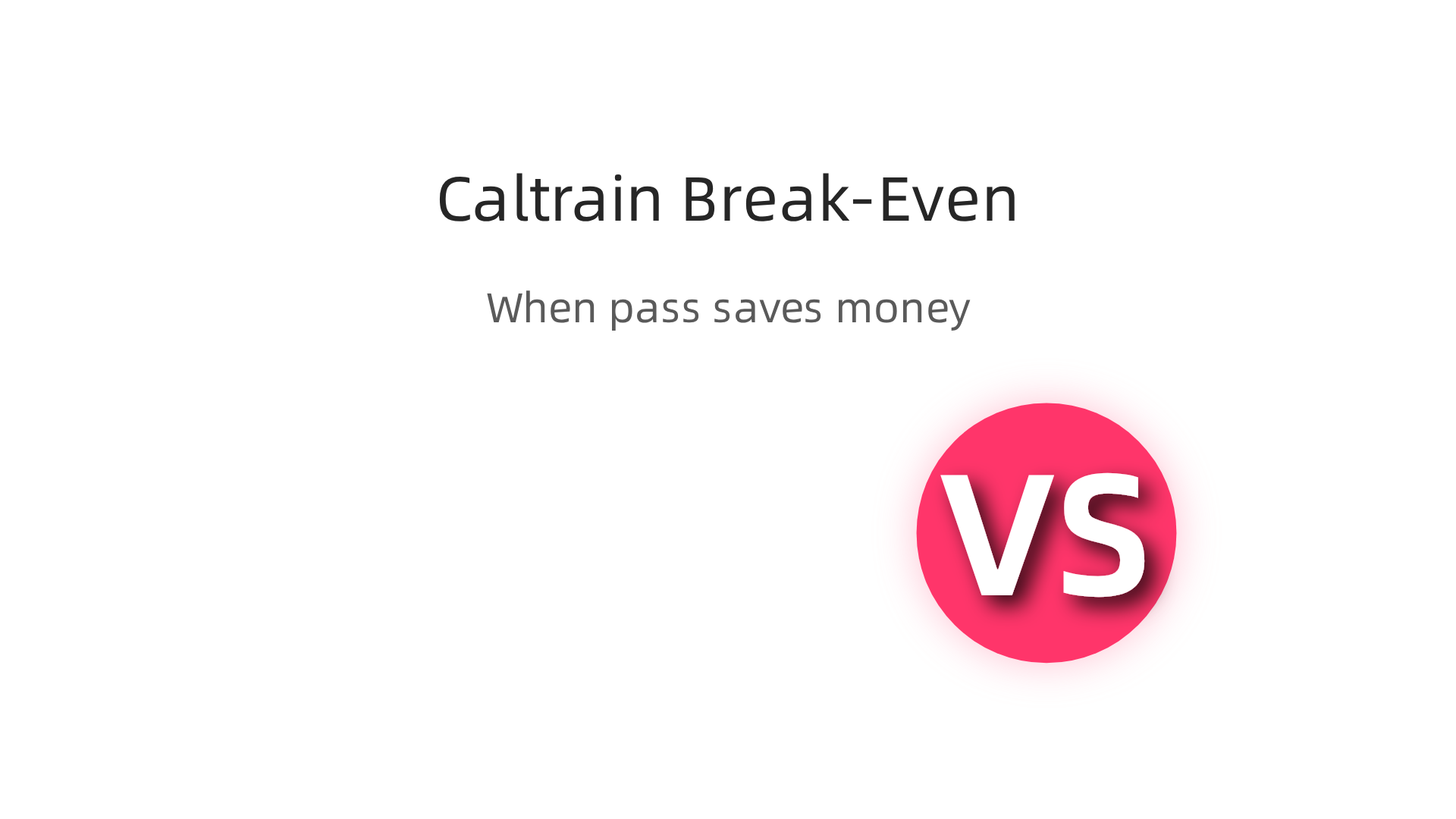 An example calculation showing how many rides are needed for a Caltrain monthly pass to become more cost-effective than buying single tickets.