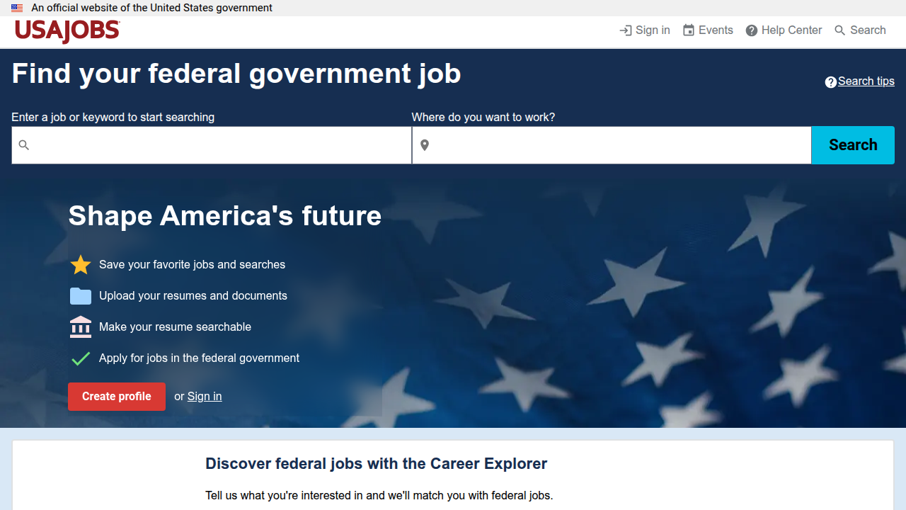 The official website of USAJOBS.gov, the primary portal for federal government job opportunities in the United States.