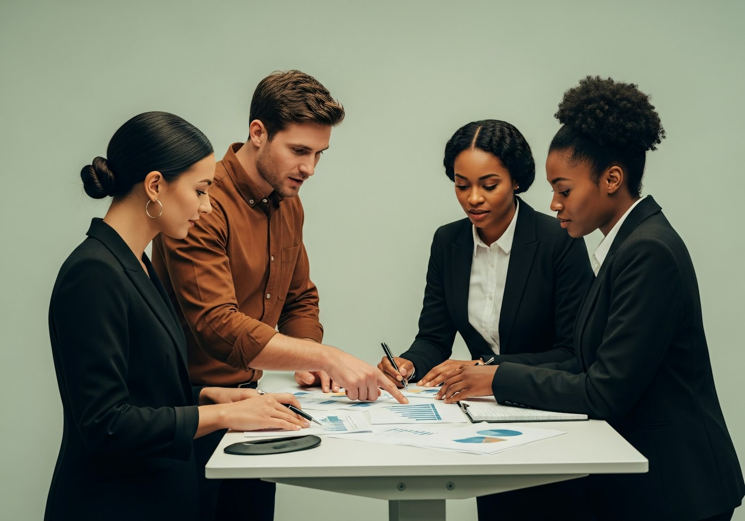 A diverse group of professionals meticulously reviewing a contract, highlighting the necessity of clear paperwork and agreements in financial transactions.