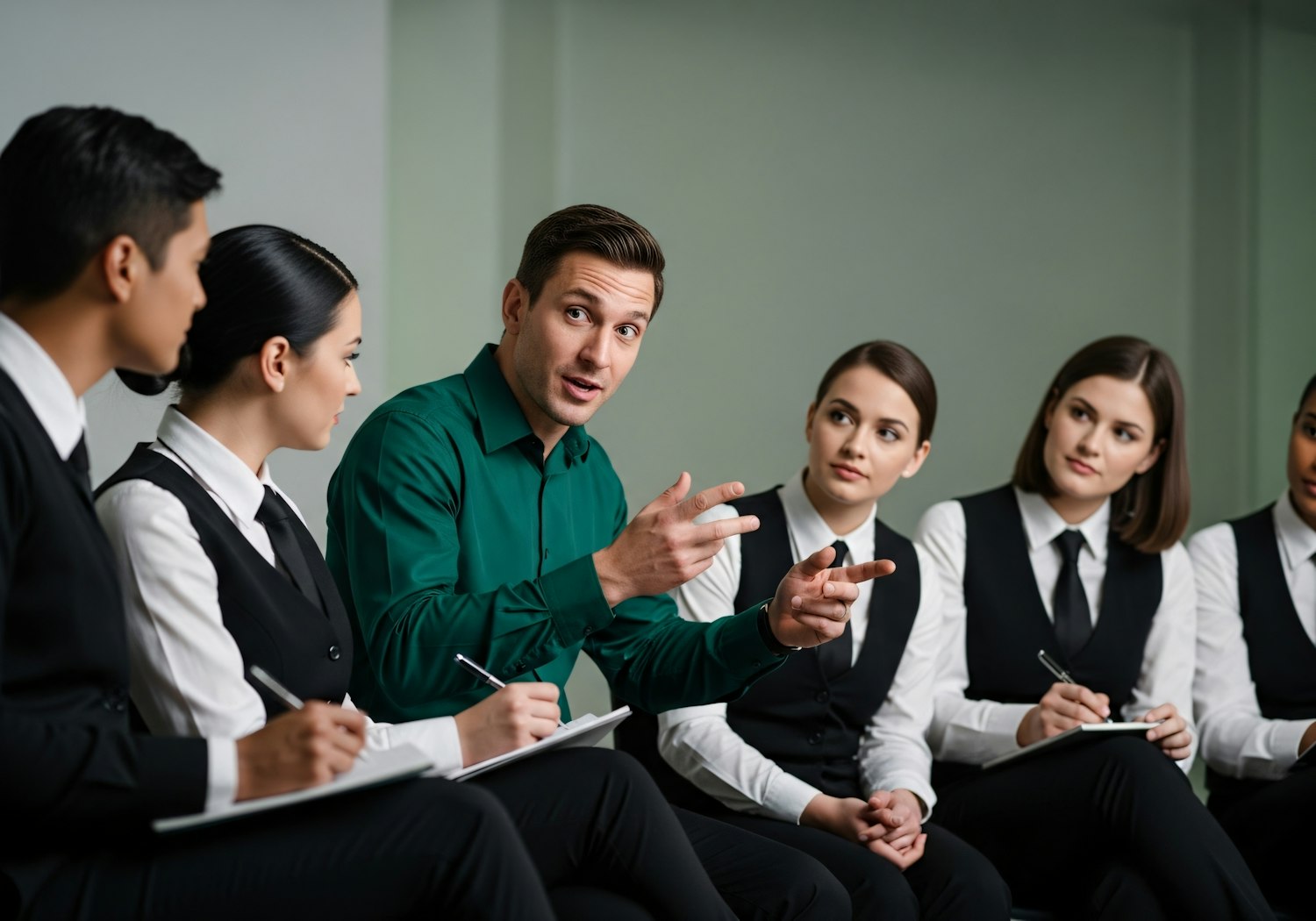 Individuals participating in a sales training workshop, learning essential closing techniques and communication skills.