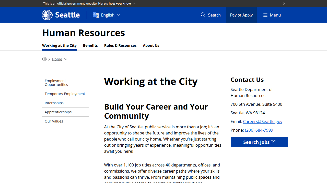 The official careers portal for the City of Seattle, where job seekers can explore government and affiliated positions.