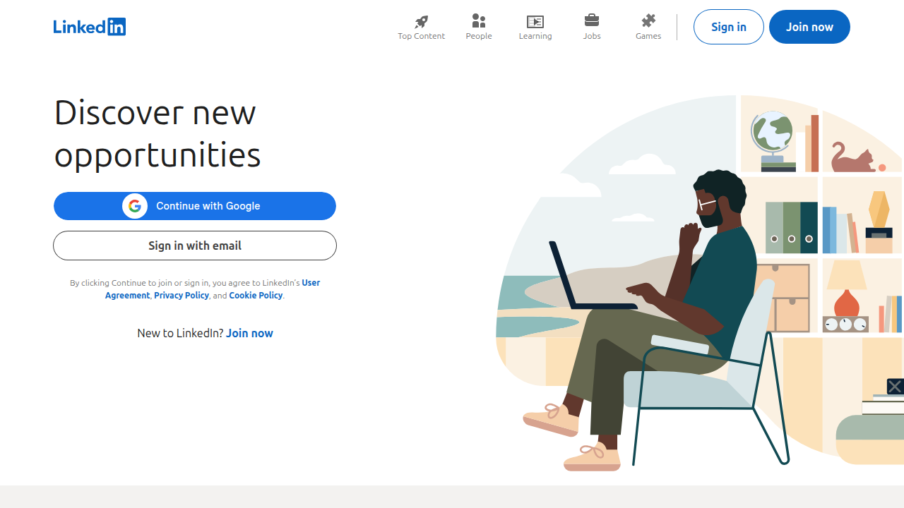 The homepage of LinkedIn, recognized as a premier platform for professional networking and discovering remote high-ticket sales opportunities.