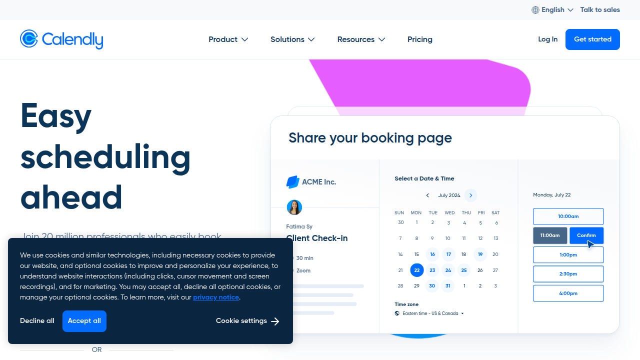 A screenshot of the Calendly interface, illustrating how users can set up and share their availability for easy appointment booking with clients.